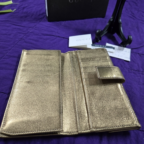 NWOT NIB GUCCI GUCCISIMA PRINCY DOUBLE SNAP BROWN/GOLD LONG WALLET - Picture 3 of 9